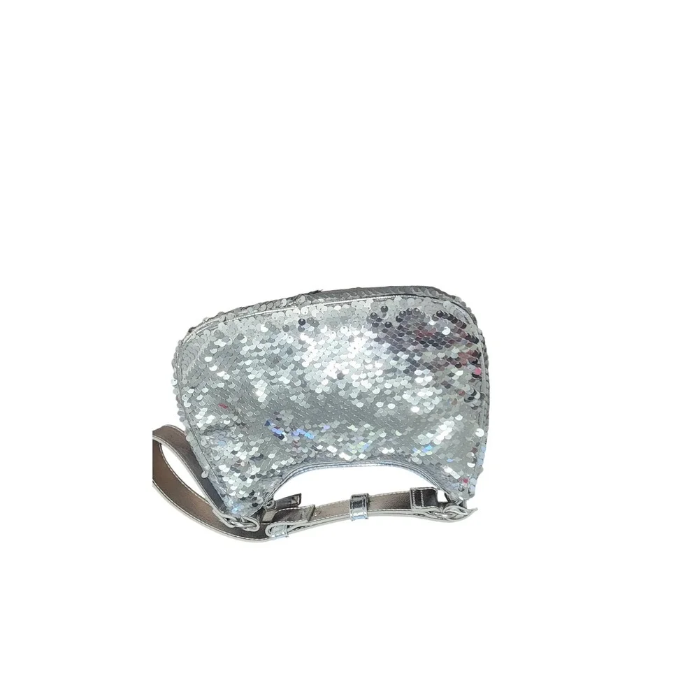 Nicole Miller New York Silver Sequin Hobo Bag Metallic Shoulder Bag NWT‎